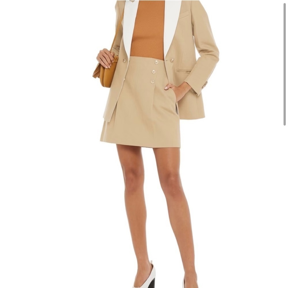 Sandro Tan Mini Skirt - Embellished Pleated Linen Blend Skirt